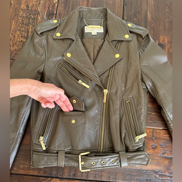 MICHAEL Michael Kors dark olive brown lamb leather moto jacket size S. EUC. - Picture 3 of 8